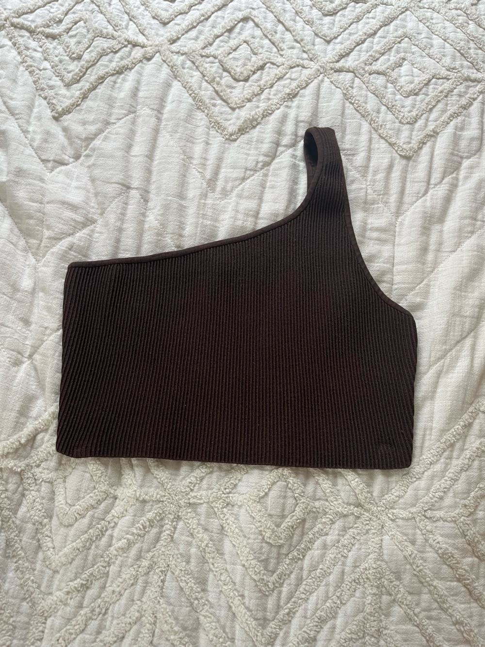 Babaton Brown Ribbed One-Shoulder top